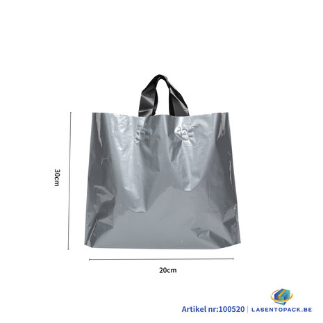 Stevige Herbruikbare Tas met Handhengsel  30cm x 20cm  100 stuks kleur Zilver