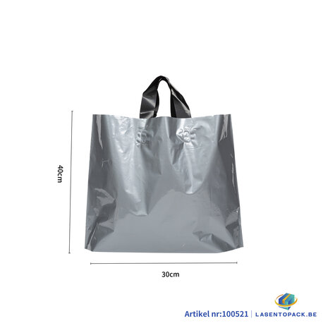 Stevige Herbruikbare Tas met Handhengsel  40cm x 30cm  100 stuks kleur Zilver