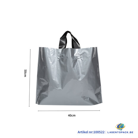 Stevige Herbruikbare Tas met Handhengsel  50cm x 40cm  100 stuks kleur Zilver