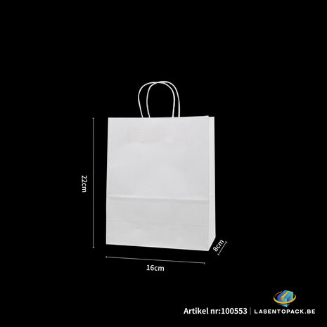 12x Papieren tas gedraaid handvat - 16cm x 22cm x 8cm Wit 