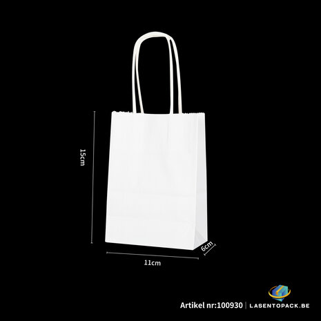 Papieren tas gedraaid handvat - 11cm x 15cm x 6cm Wit 12 stuks