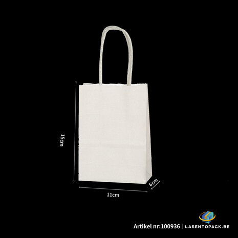12x Papieren tas gedraaid handvat - 11cm x 15cm x 6cm off White 
