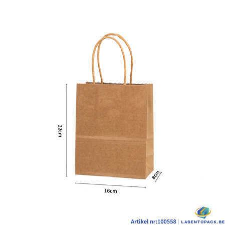12x Papieren tas gedraaid handvat - 16cm x 22cm x 8cm Bruin 