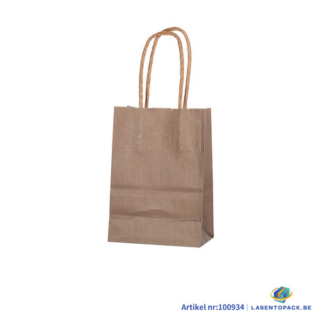 12x Papieren tas gedraaid handvat - 11cm x 15cm x 6cm Bruin 