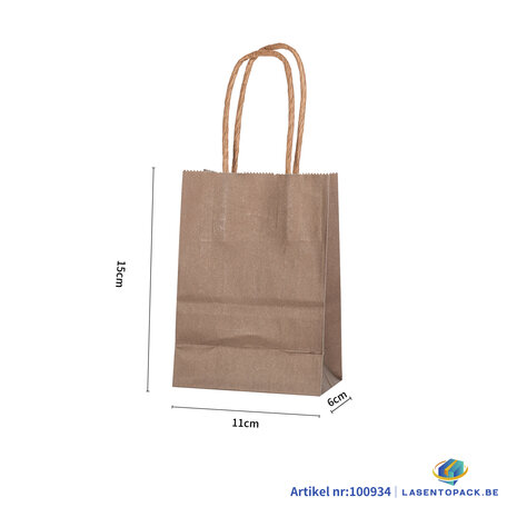 12x Papieren tas gedraaid handvat - 11cm x 15cm x 6cm Bruin 