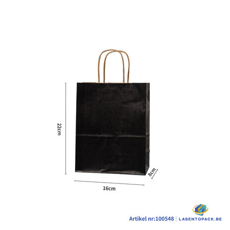 12x Papieren tas gedraaid handvat - 16cm x 22cm x 8cm Zwart 