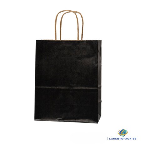 12x Papieren tas gedraaid handvat - 16cm x 22cm x 8cm Zwart 