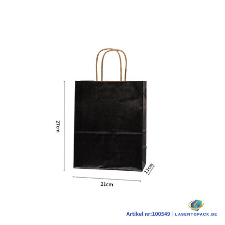 12x Papieren tas gedraaid handvat - 27cm x 21cm x 11cm Zwart 
