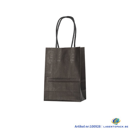12x Papieren tas gedraaid handvat - 11cm x 15cm x 6cm Zwart/Zwart 