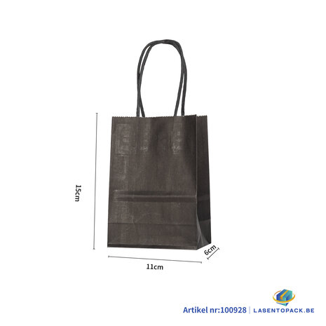 12x Papieren tas gedraaid handvat - 11cm x 15cm x 6cm Zwart/Zwart 