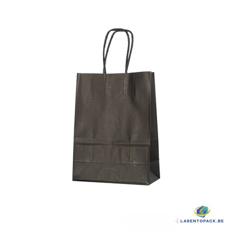 12x Papieren tas met zwarte gedraaid handvat - 16cm x 22cm x 8cm Zwart 