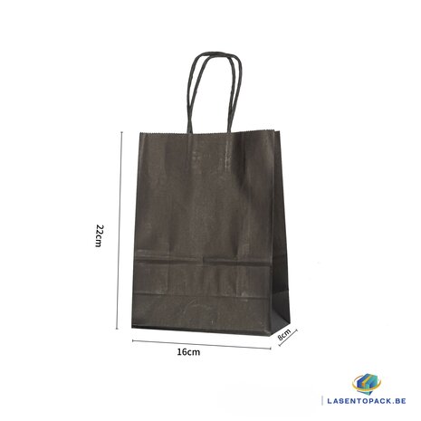 12x Papieren tas met zwarte gedraaid handvat - 16cm x 22cm x 8cm Zwart 
