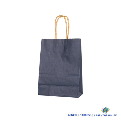 12x Papieren tas gedraaid handvat - 16cm x 22cm x 8cm Zwart