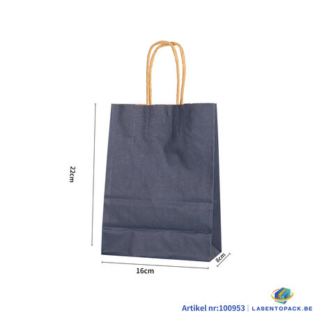 12x Papieren tas gedraaid handvat - 16cm x 22cm x 8cm Zwart