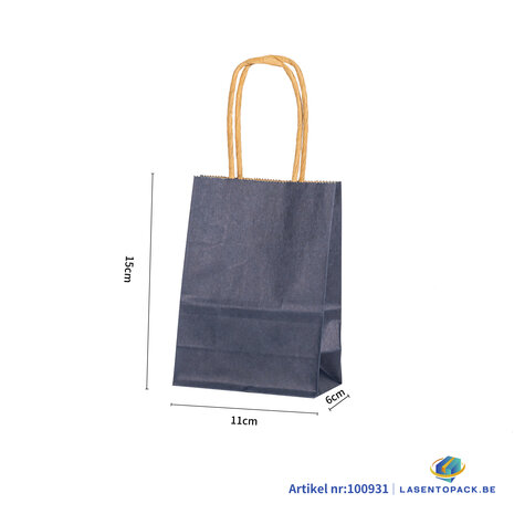 12x Papieren tas gedraaid handvat - 11cm x 15cm x 6cm Zwart 