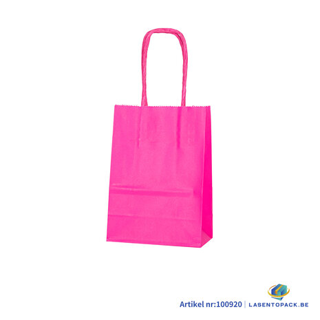 Papieren tas gedraaid handvat - 11cm x 15cm x 6cm Hot Pink 12 stuks