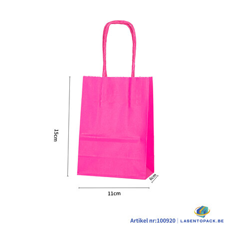 Papieren tas gedraaid handvat - 11cm x 15cm x 6cm Hot Pink 12 stuks