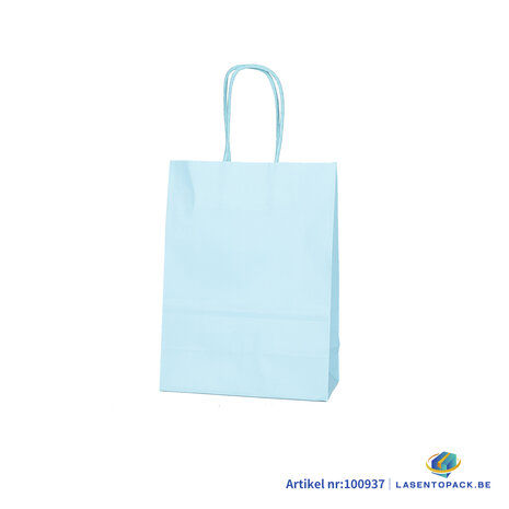 Papieren tas gedraaid handvat - 16cm x 22cm x 8cm Licht Blauw 12 stuks