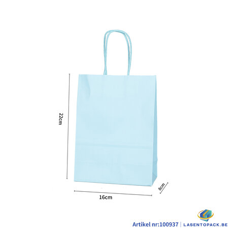 Papieren tas gedraaid handvat - 16cm x 22cm x 8cm Licht Blauw 12 stuks