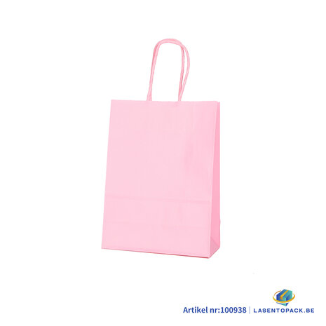 Papieren tas gedraaid handvat - 16cm x 22cm x 8cm Licht Roze 12 stuks