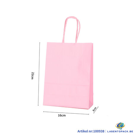 Papieren tas gedraaid handvat - 16cm x 22cm x 8cm Licht Roze 12 stuks