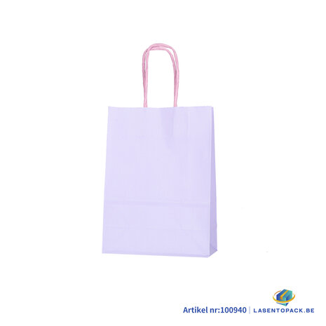 12x Papieren tas gedraaid handvat - 16cm x 22cm x 8cm Licht Paars 