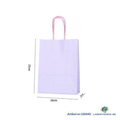 12x Papieren tas gedraaid handvat - 16cm x 22cm x 8cm Licht Paars 