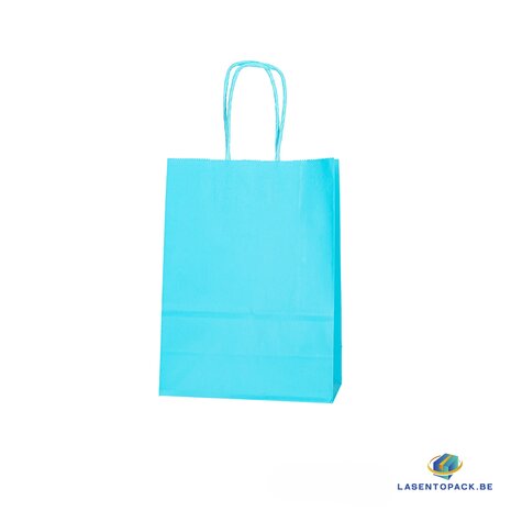 12x Papieren tas gedraaid handvat - 16cm x 22cm x 8cm Sky Blue 