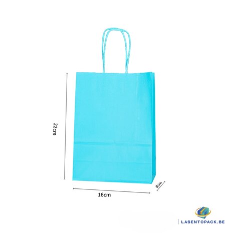 12x Papieren tas gedraaid handvat - 16cm x 22cm x 8cm Sky Blue 