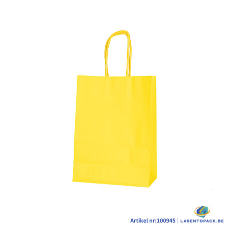 12x Papieren tas gedraaid handvat - 16cm x 22cm x 8cm Geel 