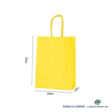 12x Papieren tas gedraaid handvat - 16cm x 22cm x 8cm Geel 