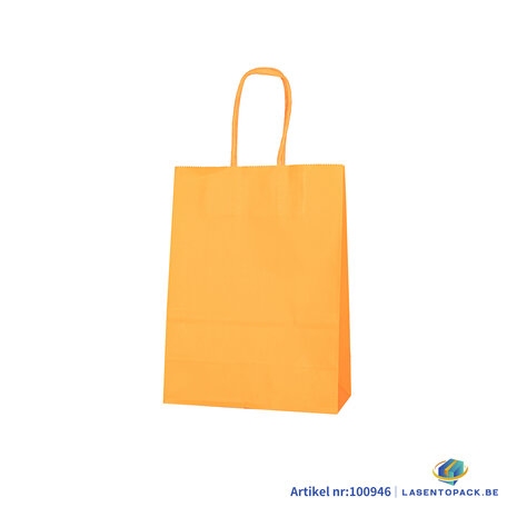 12x Papieren tas gedraaid handvat - 16cm x 22cm x 8cm Oranje 