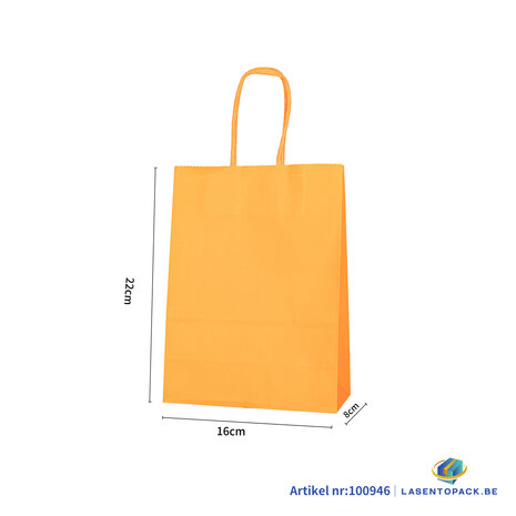12x Papieren tas gedraaid handvat - 16cm x 22cm x 8cm Oranje 