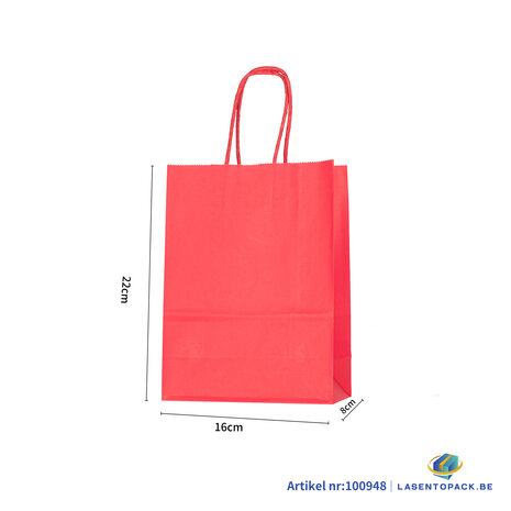 12x Papieren tas gedraaid handvat - 16cm x 22cm x 8cm Roze 