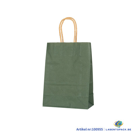 12x Papieren tas gedraaid handvat - 16cm x 22cm x 8cm Dark Green