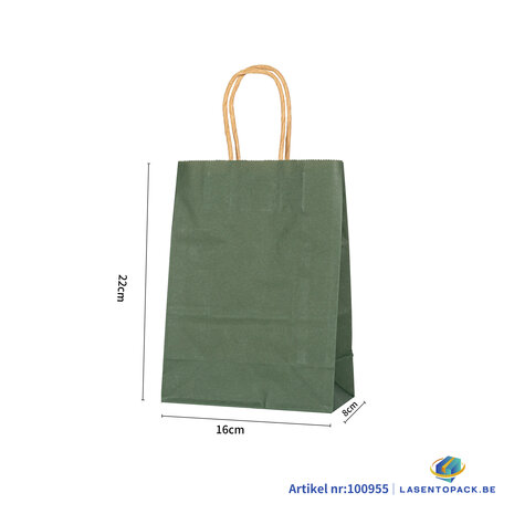 12x Papieren tas gedraaid handvat - 16cm x 22cm x 8cm Dark Green