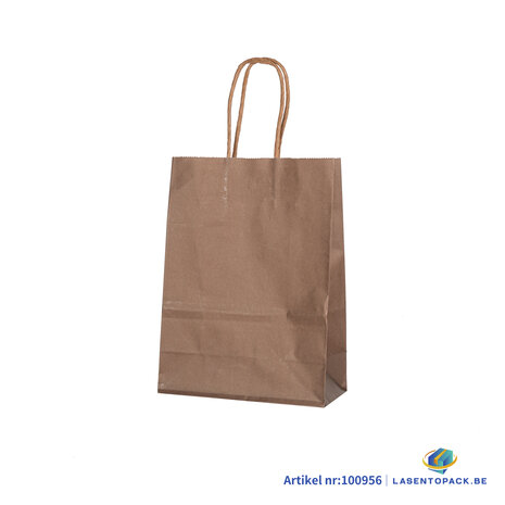 12x Papieren tas gedraaid handvat - 16cm x 22cm x 8cm Dark Brown 