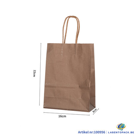 12x Papieren tas gedraaid handvat - 16cm x 22cm x 8cm Dark Brown 