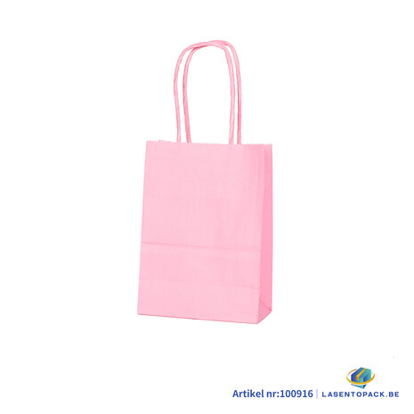 12x Papieren tas gedraaid handvat - 11cm x 15cm x 6cm Light Pink 12 stuks