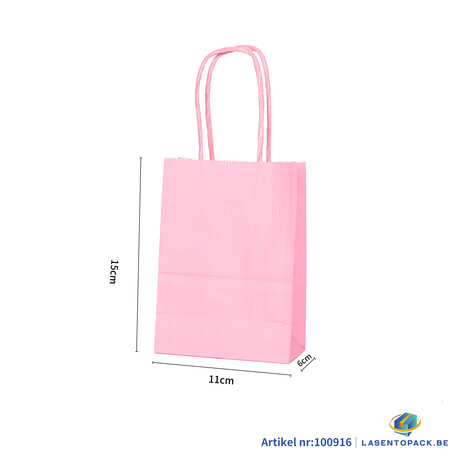 12x Papieren tas gedraaid handvat - 11cm x 15cm x 6cm Light Pink 12 stuks
