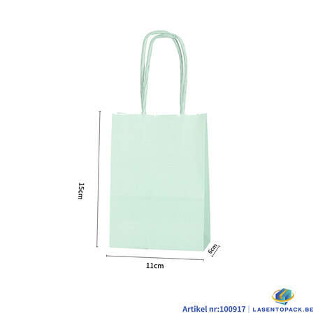 12x Papieren tas gedraaid handvat - 11cm x 15cm x 6cm Licht Groen 12 stuks