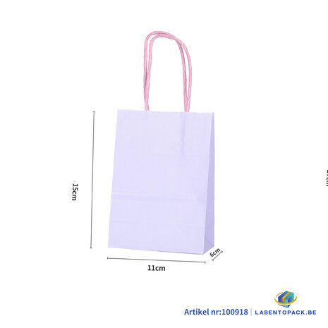 12x Papieren tas gedraaid handvat - 11cm x 15cm x 6cm Licht Paars 