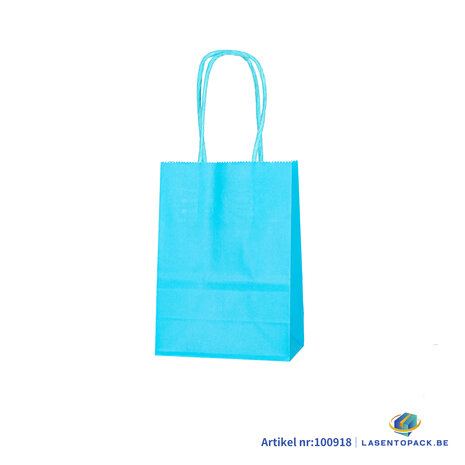 12x Papieren tas gedraaid handvat - 11cm x 15cm x 6cm Cyan 