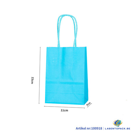 12x Papieren tas gedraaid handvat - 11cm x 15cm x 6cm Cyan 