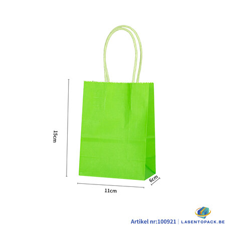 12x Papieren tas gedraaid handvat - 11cm x 15cm x 6cm Fel Groen 