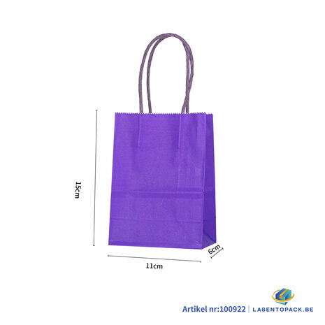 12x Papieren tas gedraaid handvat - 11cm x 15cm x 6cm Paars 