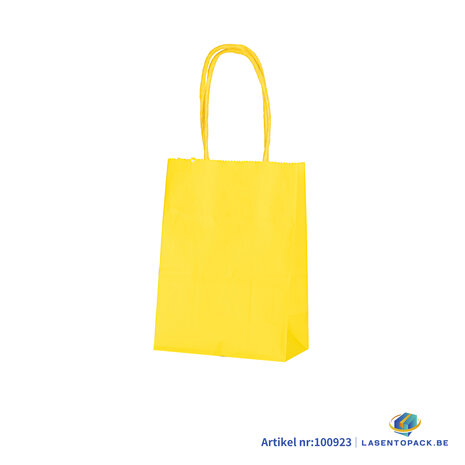 12x Papieren tas gedraaid handvat - 11cm x 15cm x 6cm Geel 