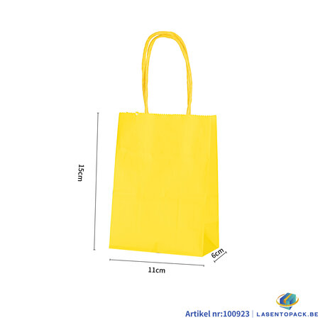 12x Papieren tas gedraaid handvat - 11cm x 15cm x 6cm Geel 