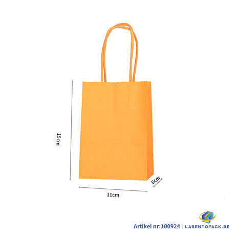 12x Papieren tas gedraaid handvat - 11cm x 15cm x 6cm Oranje 