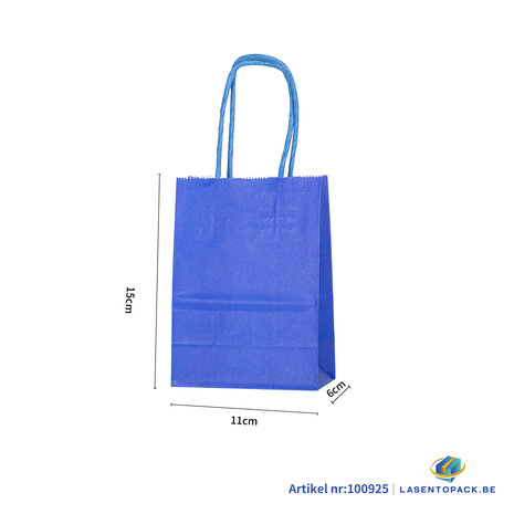12x Papieren tas gedraaid handvat - 11cm x 15cm x 6cm Royal Blue 